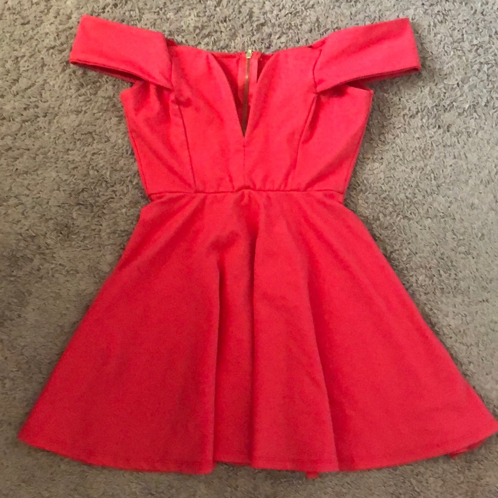 Lulu’s Off the shoulder skater dress hot pink